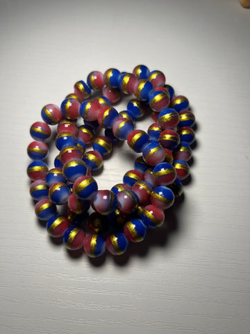 Blue and red Beaded bracelets with gold