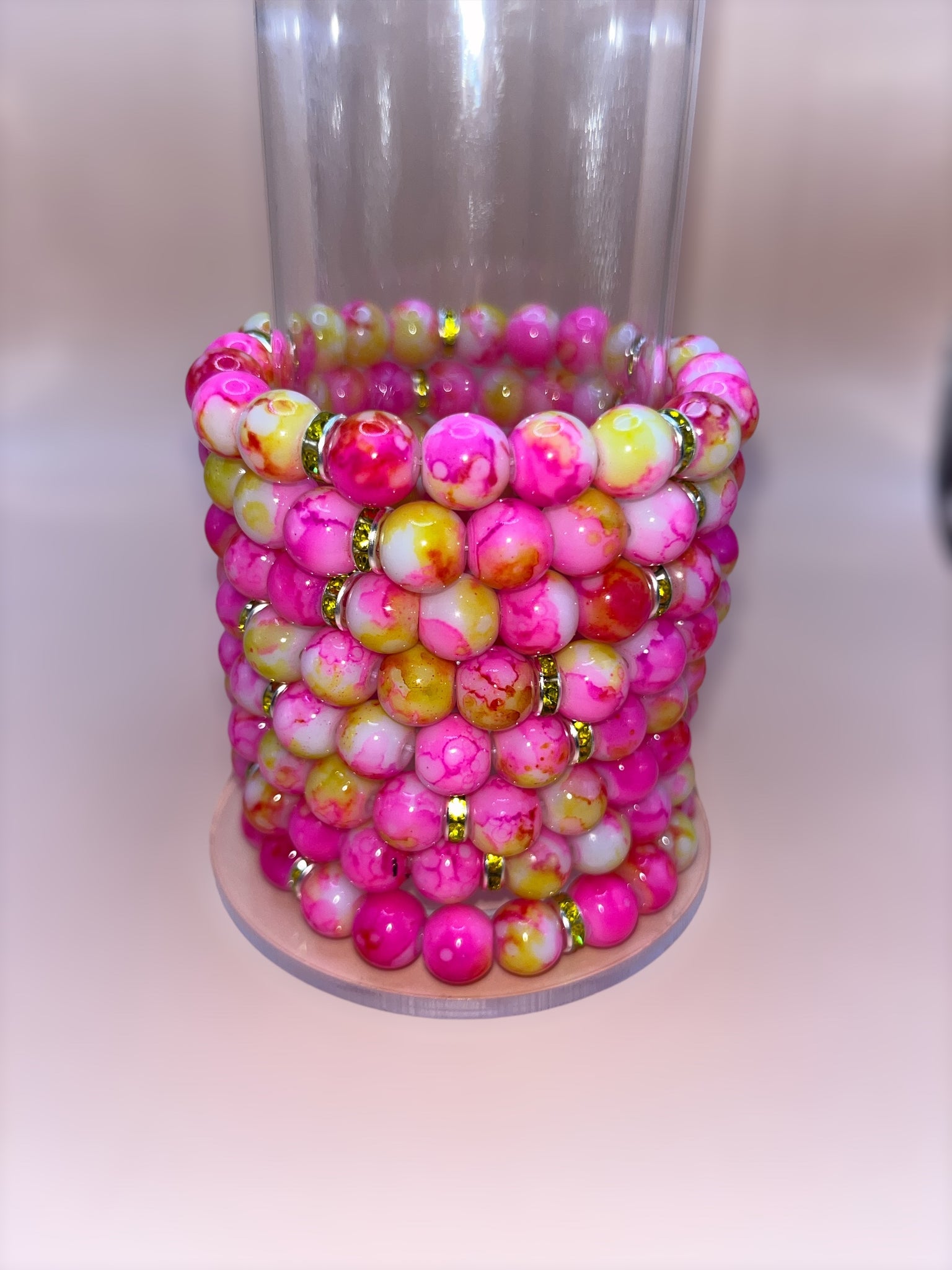 Pink & Yellow beaded bracelets