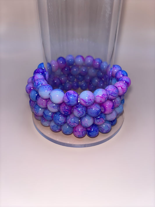 Blue and pink beaded bracelets 