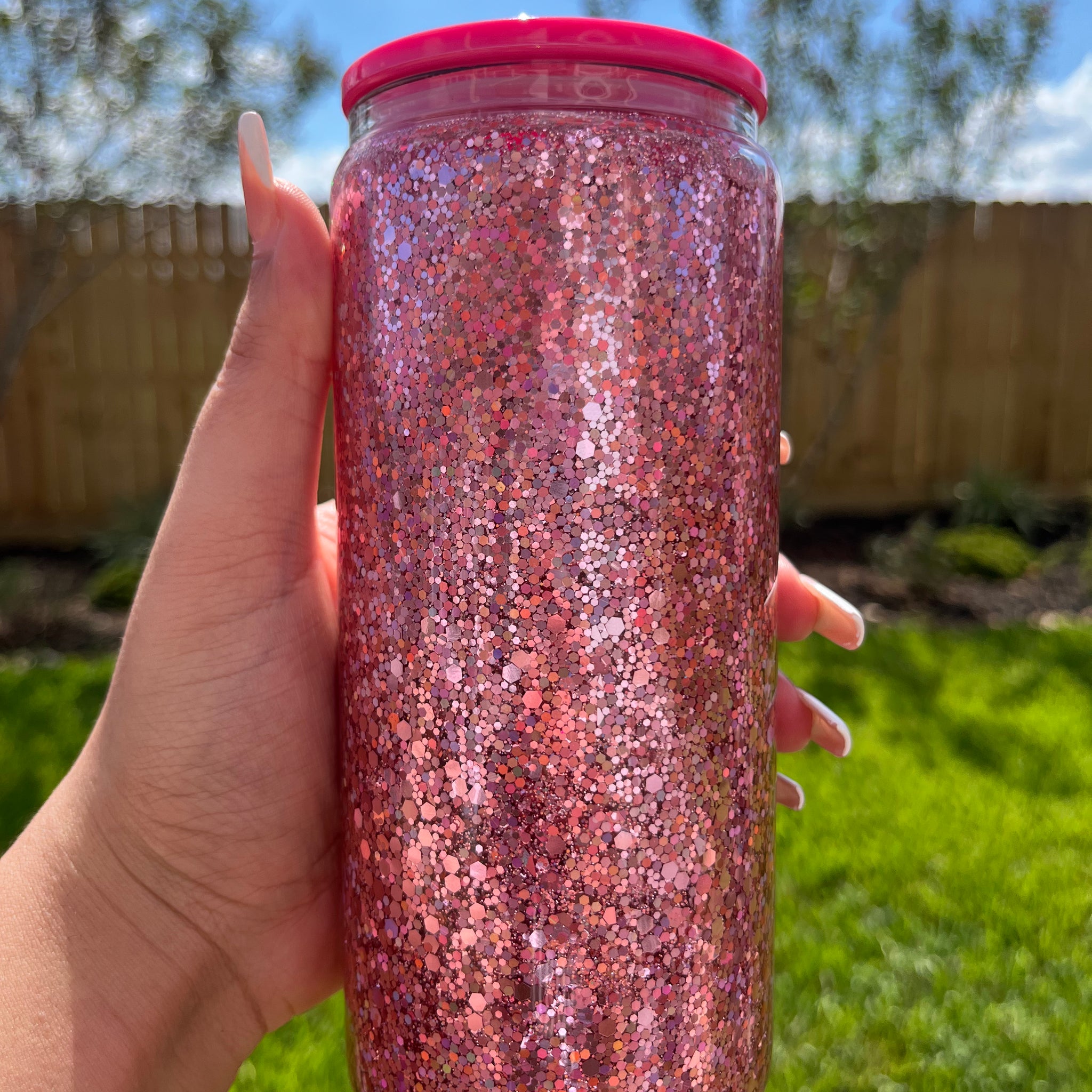 Pink Chunky Glitter 16oz Cup