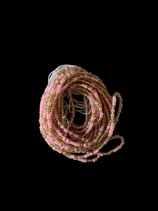 Pink Rosé waist beads with light pink and gold