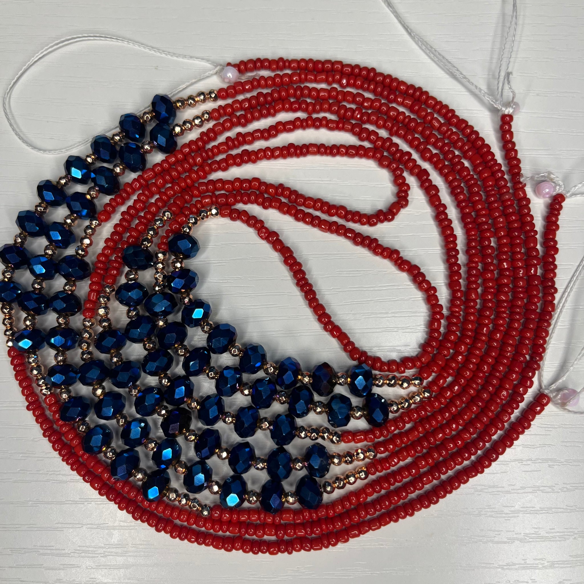 Red Waist Beads with Copper and Blue Crystals