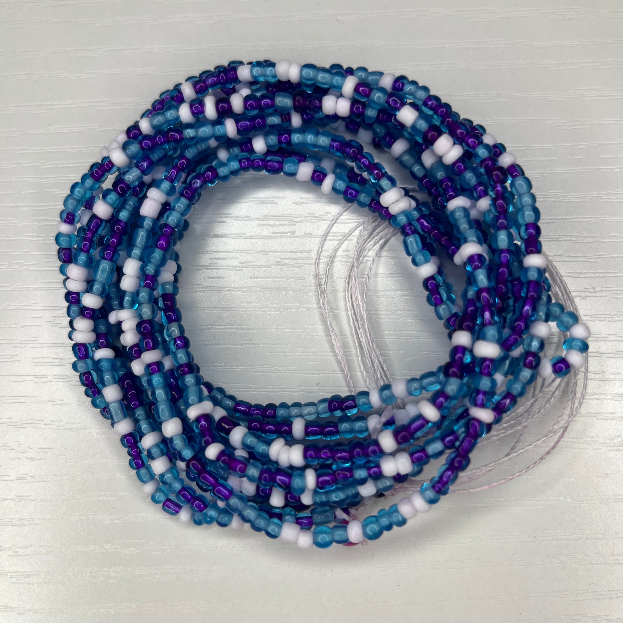 Purple blue and white waistbeads