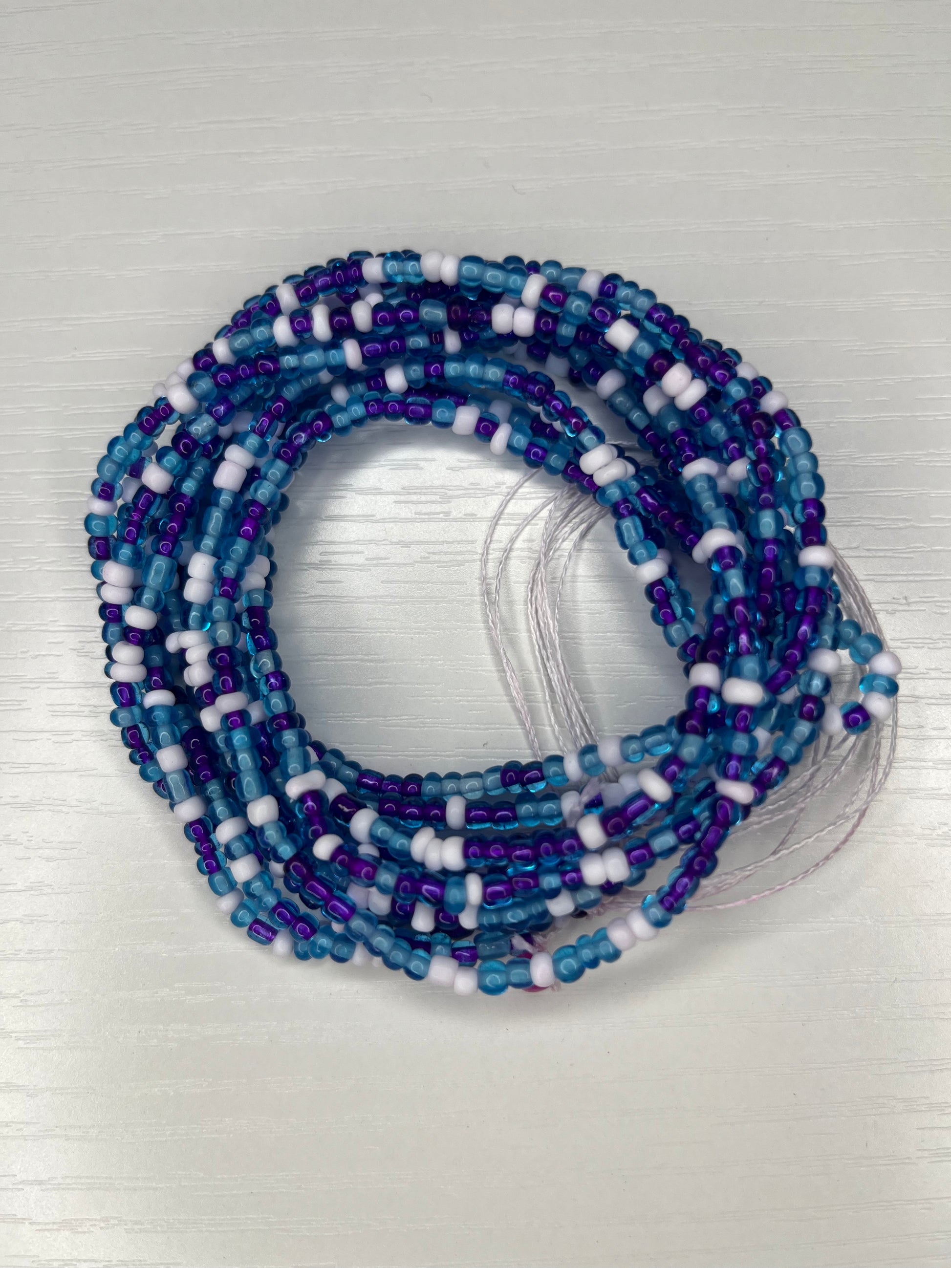 Purple blue and white waistbeads