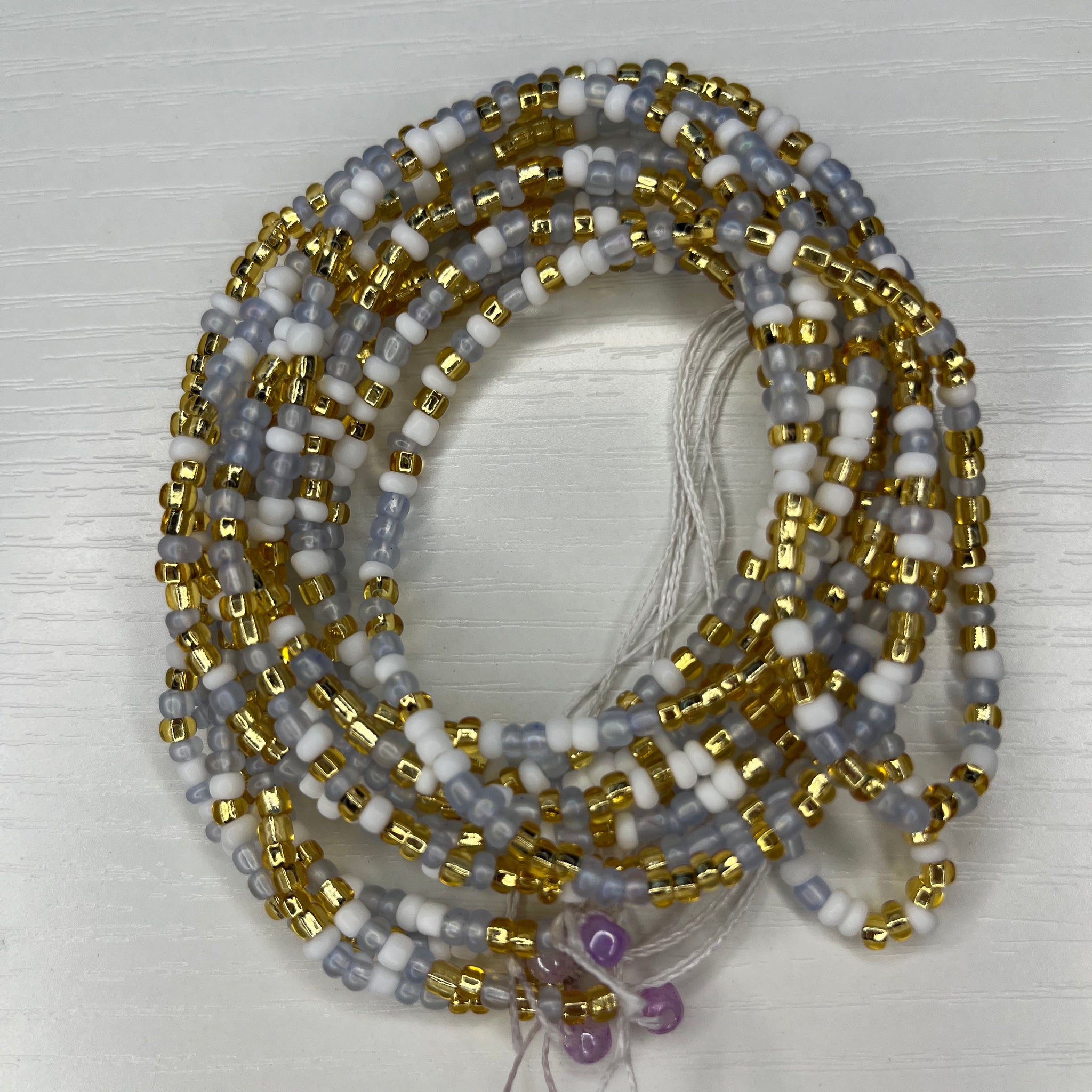 Blue white and gold waistbeads