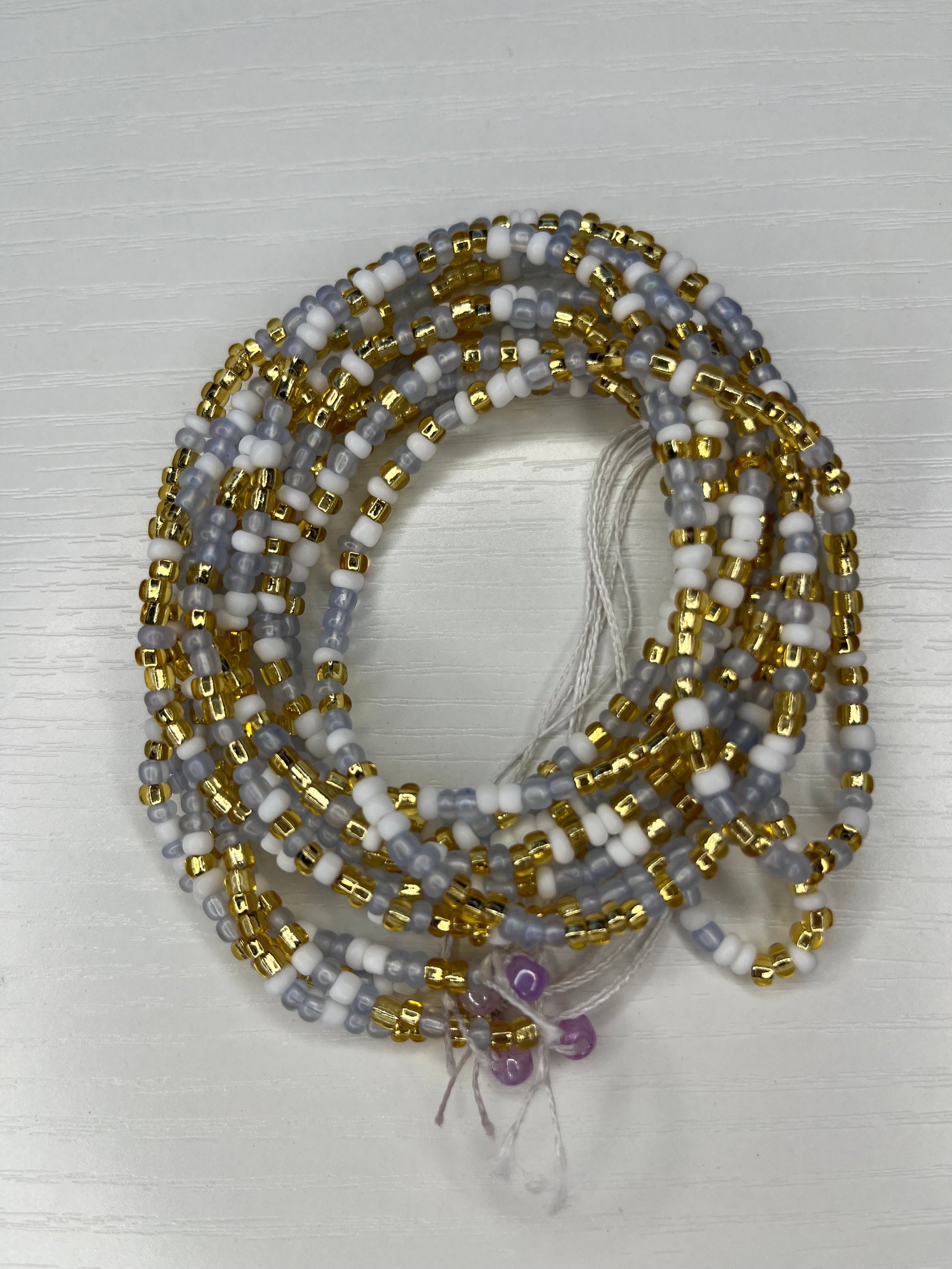 Blue white and gold waistbeads