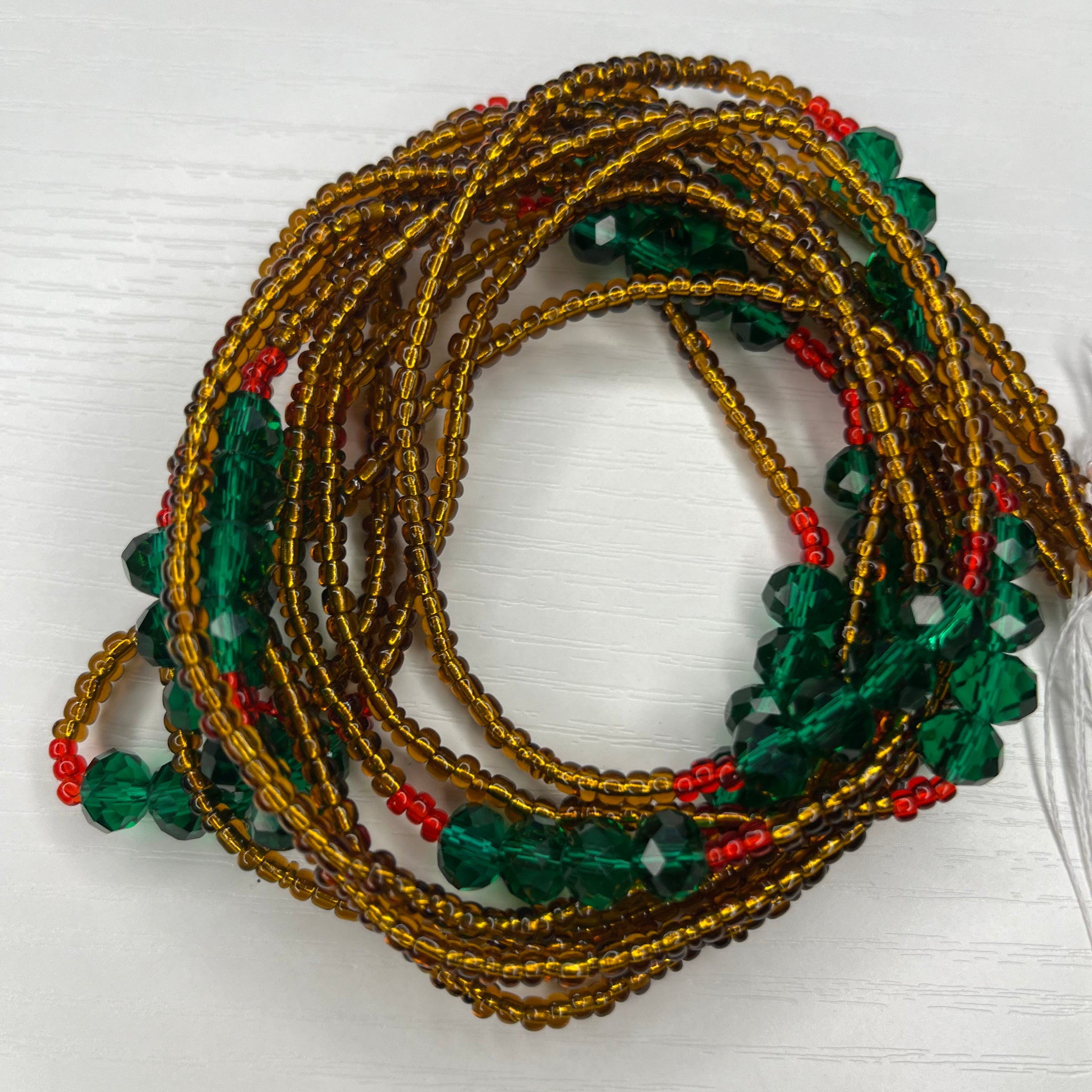 Brown Waistbeads with green and red