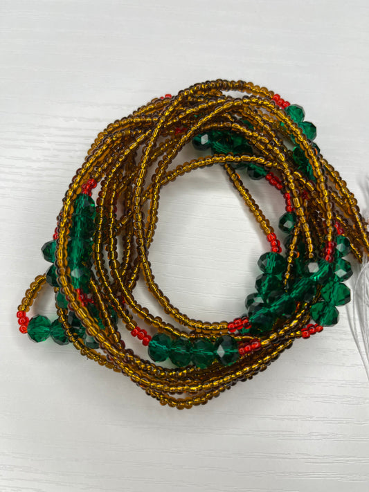 Brown Waistbeads with green and red