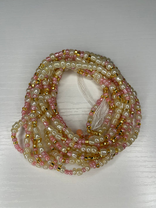 Pink cream and gold waistbeads