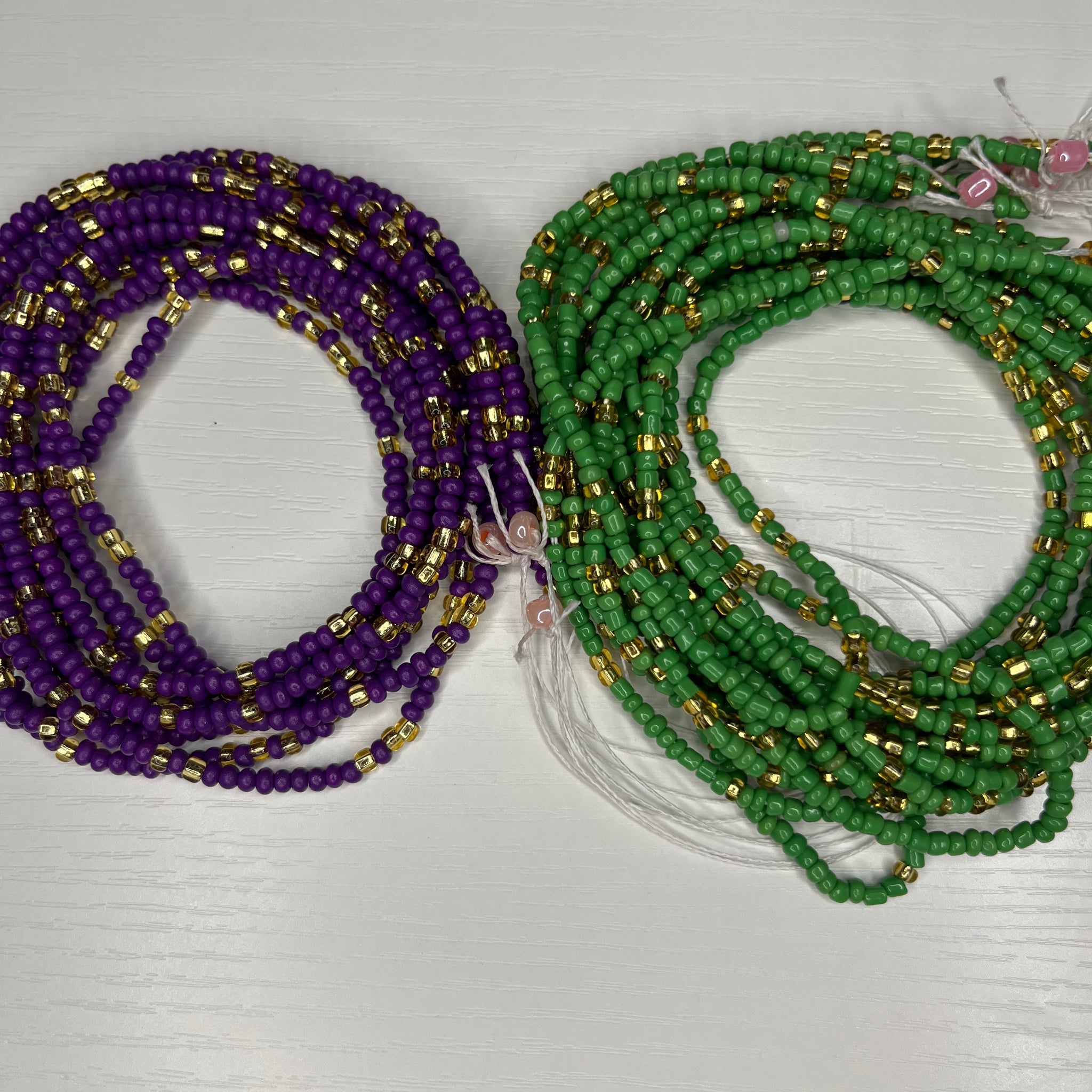 Green and purple waistbead set with gold