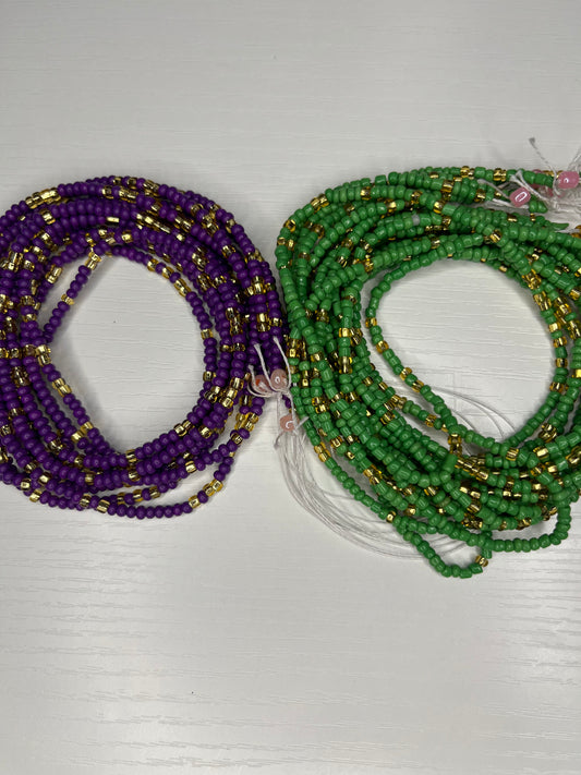 Green and purple waistbead set with gold