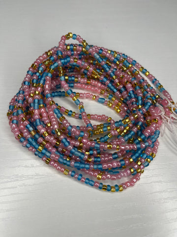 Pink blue and gold waistbeads