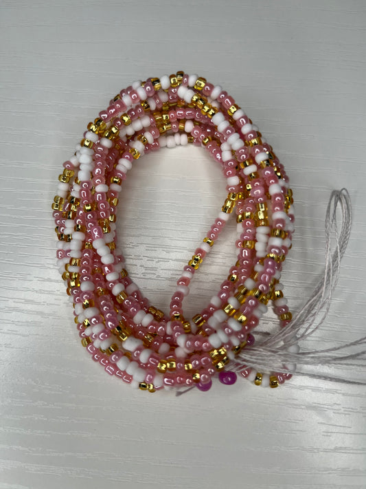 Pink white and gold waistbeads