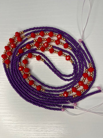 Purple waistbeads with copper and red crystal