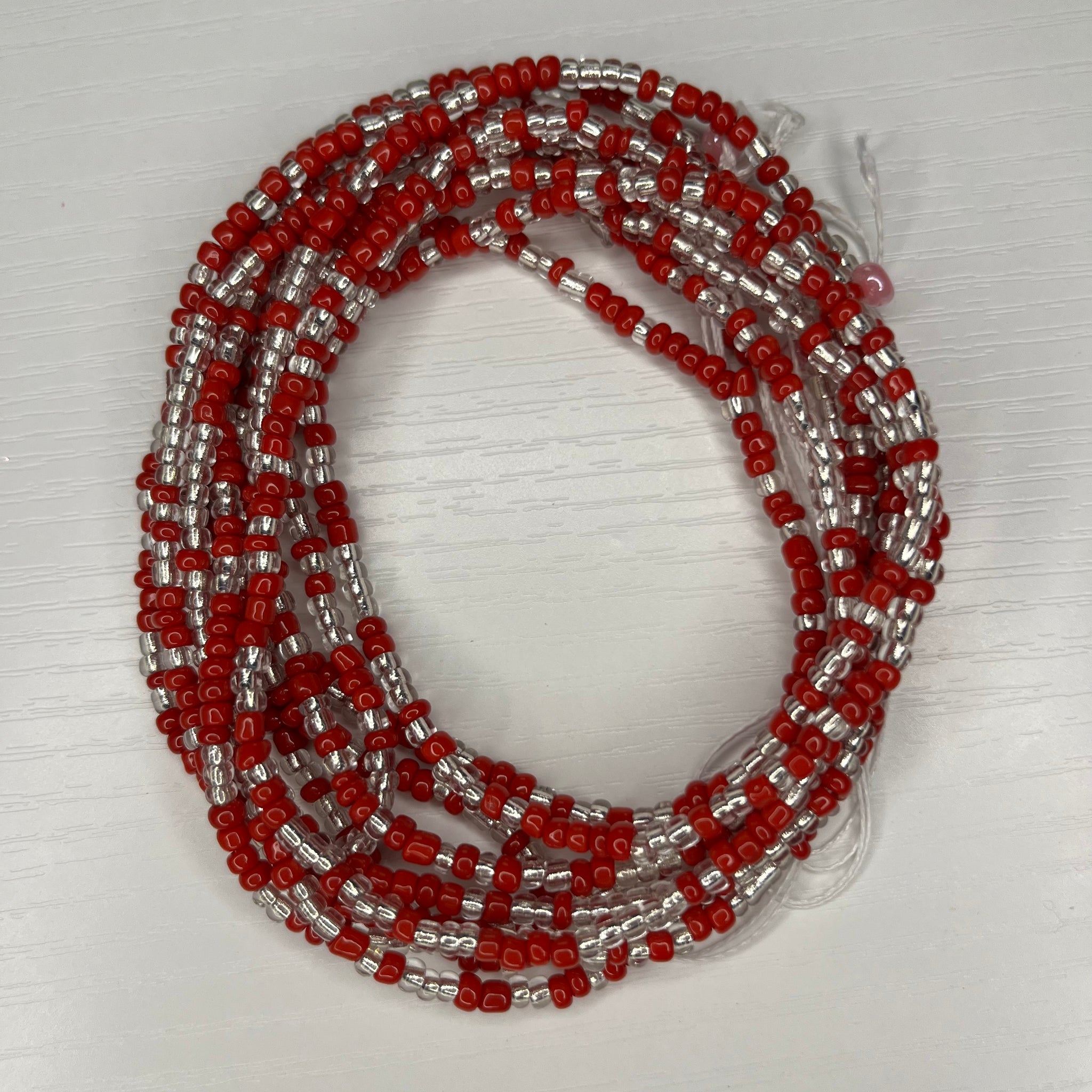 Red and silver waistbeads