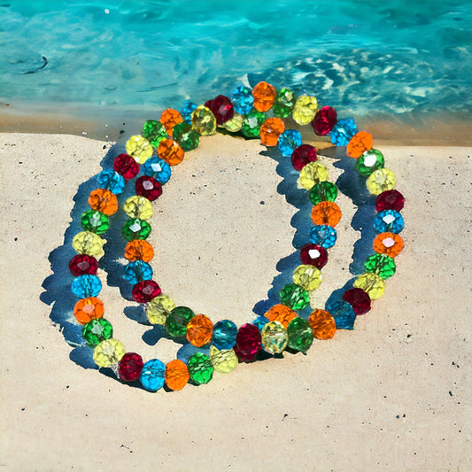 Colorful crystal bracelets with yellow,red,blue,orange and green crystal beads